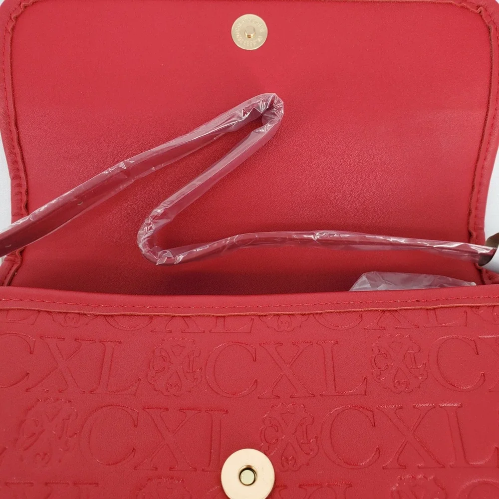 CXL by Christian Lacroix Clara Embossed Logo Red Shoulder Bag‎ Purse Adjustable
